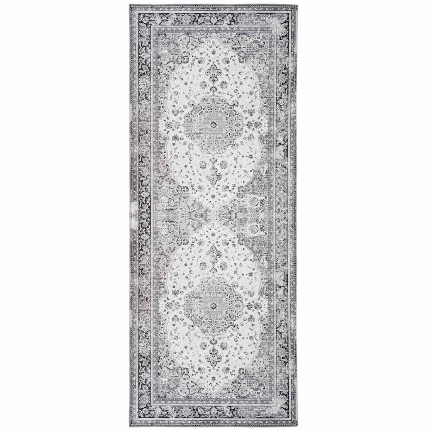 Nordic Living Černobílý koberec Shola 80 x 200 cm s orientálními vzory