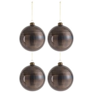 Set čtyř hnědých skleněných vánočních ozdob J-line Neptu 12 cm