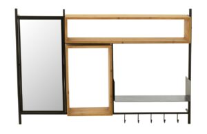 J-line Černý nástěnný věšák se zrcadlem Tina 87 x 130 cm