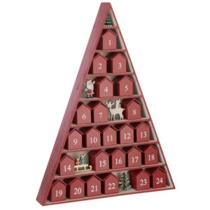 J-line Červený dřevěný adventní kalendář Garry